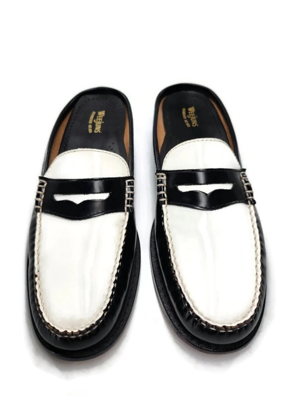 G.H. Bass Weejuns Wynn Black & White Leather Handsewn Slip-On Penny Loafer Mules - Picture 4 of 13